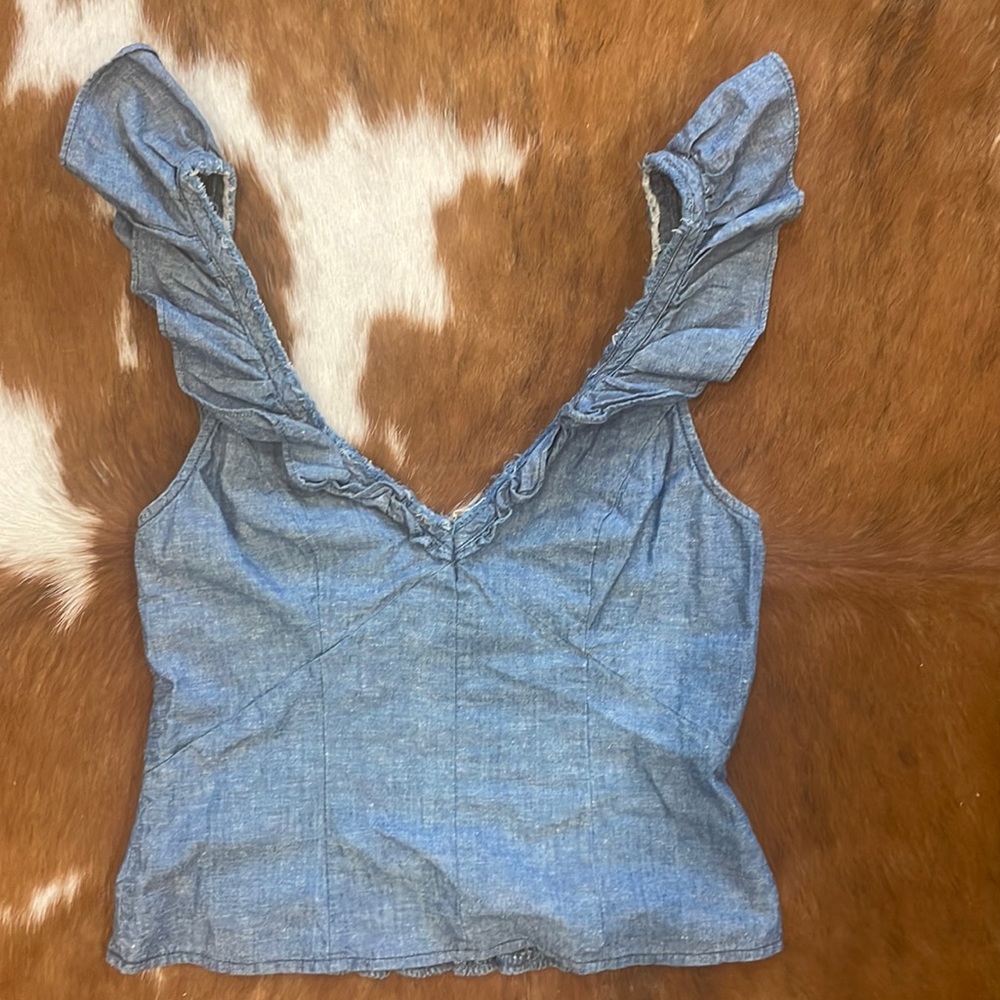 Chambray Ruffle Top